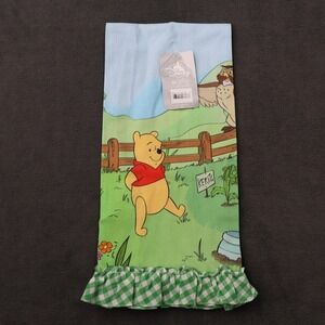 Disney Parks Winnie the Pooh Friends Garden Tea Towel Green Gingham Ruffle New